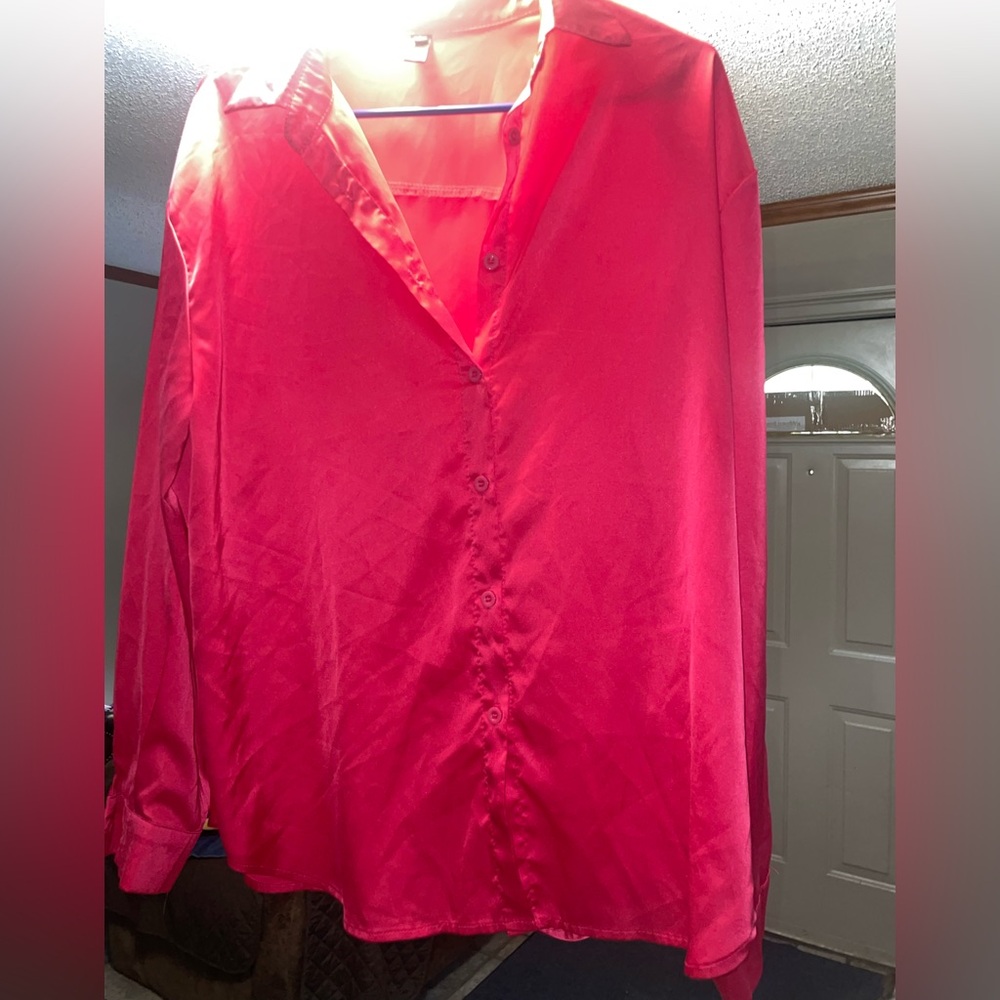 Elegant pink satin Button-Down Shirt